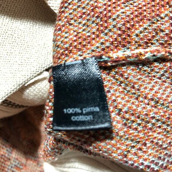 Peruvian Connection full zip turquoise rust print pima cotton cardigan womens L - Picture 4 of 11